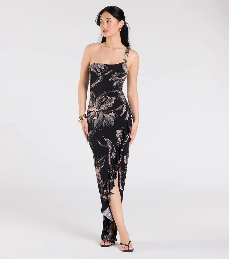 Tulum One-Shoulder Tropical Maxi Dress