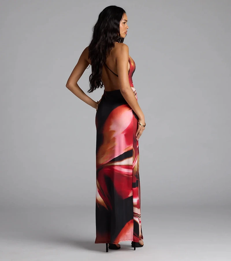 She's A Vision Abstract Cowl Slit Maxi Dress