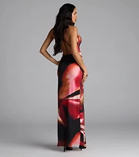She's A Vision Abstract Cowl Slit Maxi Dress
