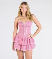 Such A Sweetie Open Back Gingham Ruffle Skater Dress