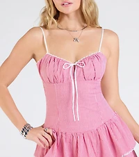 Such A Sweetie Open Back Gingham Ruffle Skater Dress
