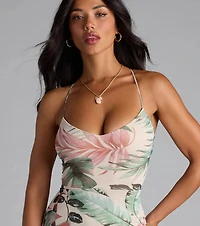 Kiss The Sun Tropical Lace-Up Slit Maxi Dress