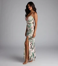 Kiss The Sun Tropical Lace-Up Slit Maxi Dress