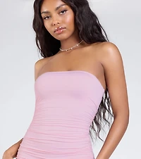 Here Comes The Sun Strapless Ruffled Mini Dress