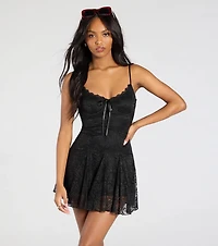 Falling Love V-Neck Lace A-Line Mini Dress