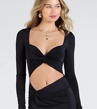 Cause A Stir Long Sleeve Cutout Slit Maxi Dress