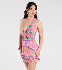 Bring The Heat Halter Open Back Abstract Mini Dress