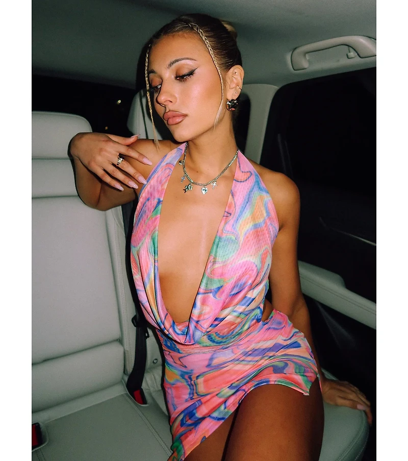 Bring The Heat Halter Open Back Abstract Mini Dress