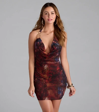 Center Of Attention Open Back Abstract Mini Dress