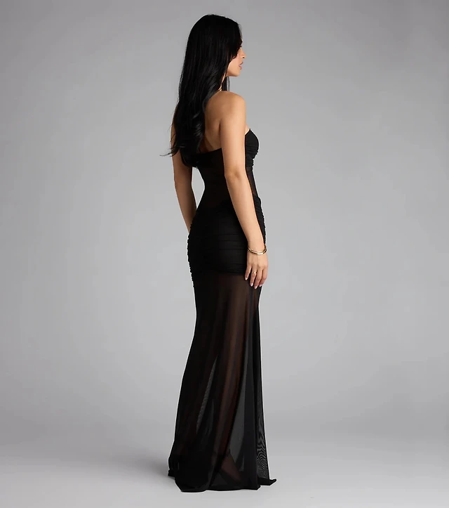 knee length dresses for ladies Leopard Print Mesh Tube Bodycon Maxi Dress main image 1