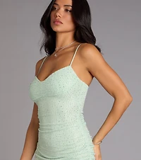 Spark Factor Rhinestone Mesh Mini Dress