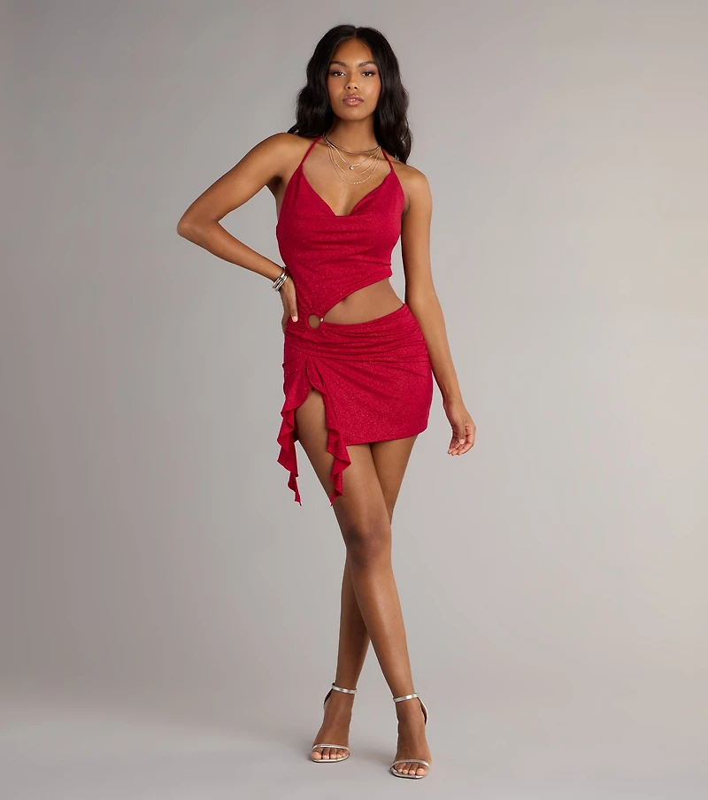All Eyes On You Glitter Knit Cutout Mini Dress