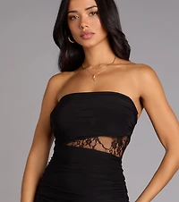 Sultry Touch Strapless Lace Trim Mini Dress