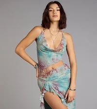 Wild Instincts Halter Cutout Leopard Mesh Midi Dress