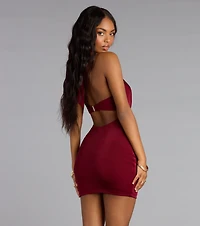 Own The Night Cowl Halter Mini Dress