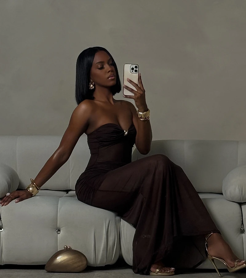 Midnight Mirage Mesh Strapless Maxi Dress