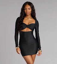 Crush Effect Long Sleeve Mini Dress