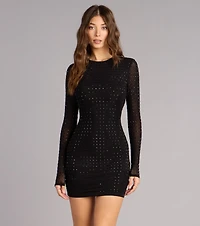 Sleek Impact Rhinestone Sheer Mesh Mini Dress