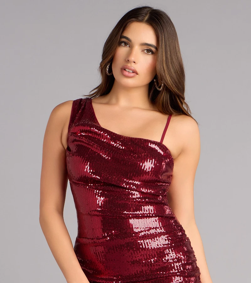 After Hours Shine One Shoulder Sequin Mini Dress