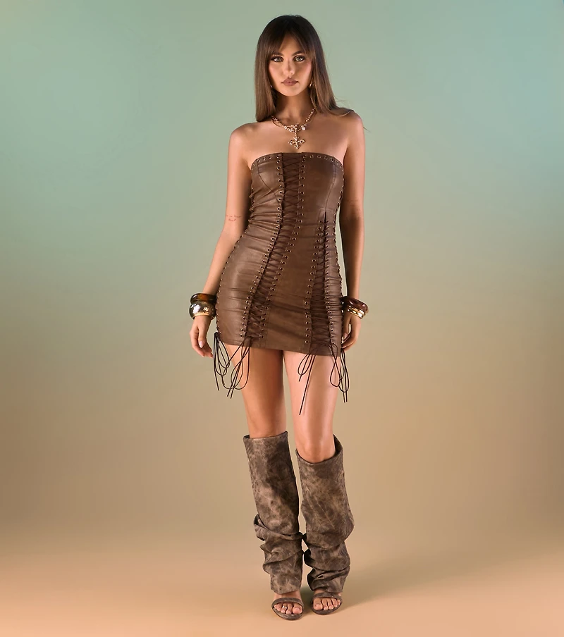 Main Event Energy Faux Leather Mini Dress