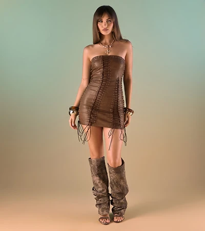 Main Event Energy Faux Leather Mini Dress