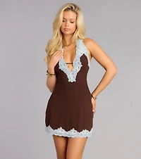 Sweetly Calculated Lace Trim Mini Dress