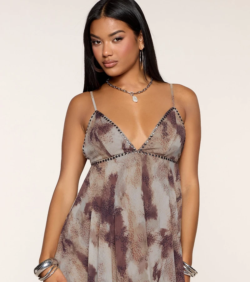 Miss Me Yet Abstract Babydoll Mini Dress