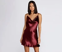 Cowl Neck Satin Mini Dress