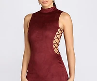 Lattice Sides Suede Mini Dress
