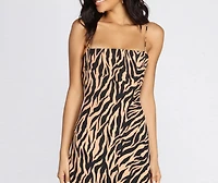 Zebra Print Satin Slip Dress