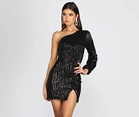 One Sided Sequin Shoulder Mini Dress