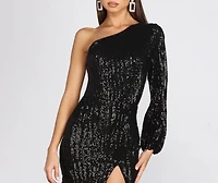 One Sided Sequin Shoulder Mini Dress