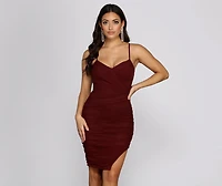 A Ruche Mesh Midi Dress