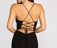 Deep Love Ruched Back Mini Dress