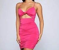 Twist And Pose Ruched Mini Dress