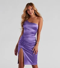 Show Up Satin One-Shoulder Midi Dress