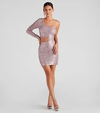 Sparkle Party Sequin One-Shoulder Mini Dress