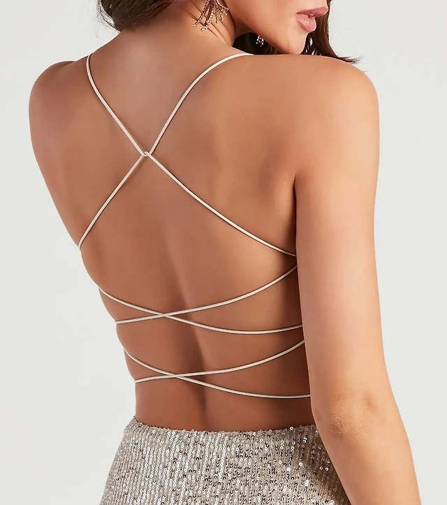 knee length dresses for ladies Kiara Sequin Open Back Party Dress