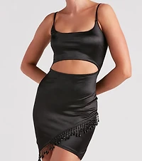 Shake It Up Satin Fringe Dress