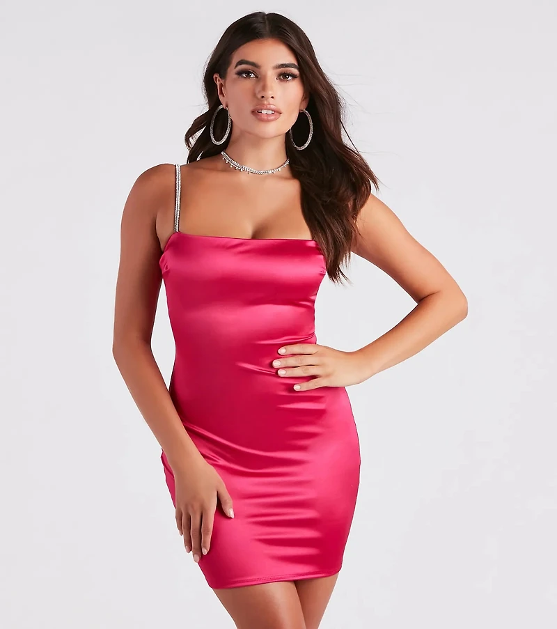 Va Voom Satin Rhine Strap Dress