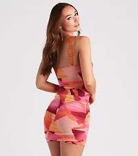 Artsy Cute Geo Print Chain Strap Dress