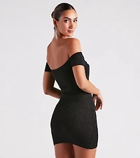 Radiant Glitter Off-The-Shoulder Dress