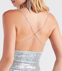 Fierce And Flashy Sequin Rhinestone Mini Dress