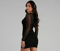 Mesmerize Mesh Ruched Mini Dress