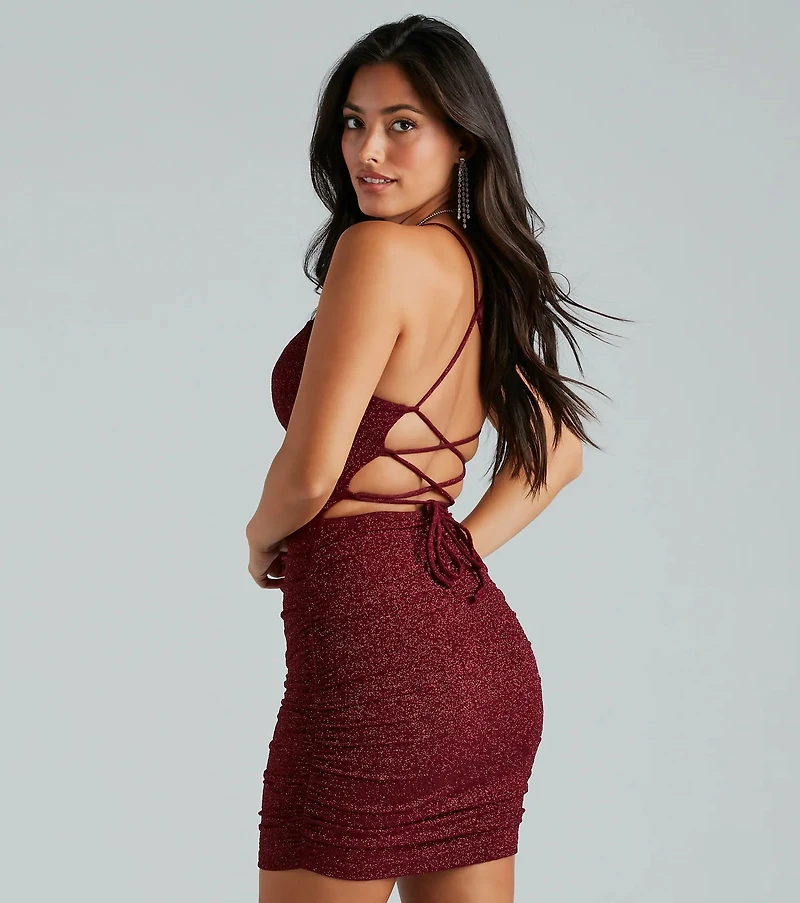 My Sparkle Glitter Lace-Up Mini Dress