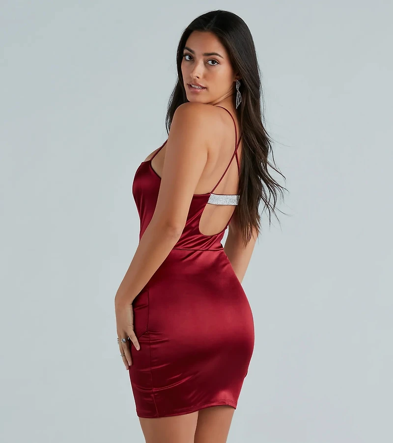 A Major Vibe Rhinestone Strap Satin Mini Dress