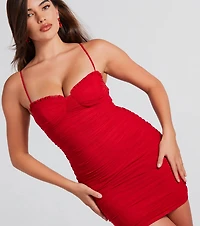 Daring Flirt Mesh Ruffle Trim Mini Dress