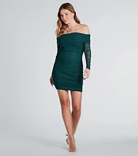 Shimmer Nights Off the Shoulder Glitter Mini Dress