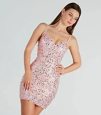 All My Beauty Sequin Beaded Lace-Up Mini Dress
