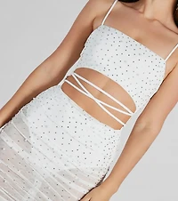 Lace Me Pearls Rhinestone Mini Dress